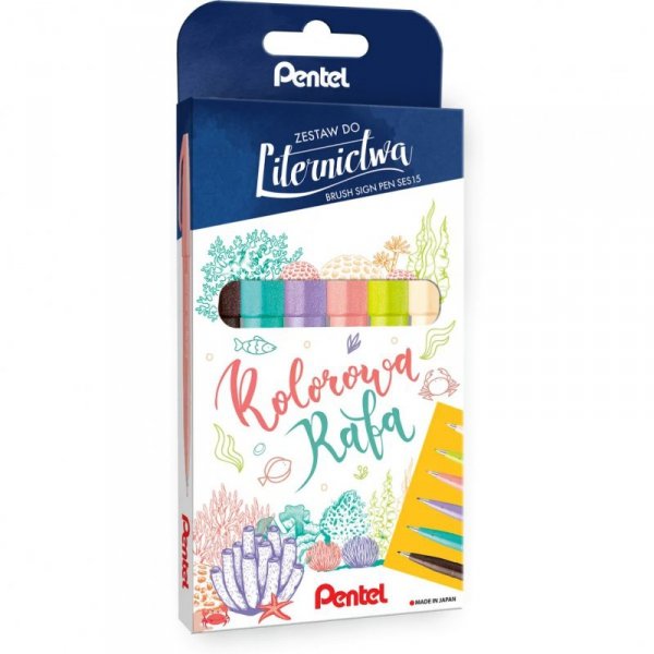 Pisak PENTEL BRUSH SIGN PEN kpl. 6 kolorów SES15C