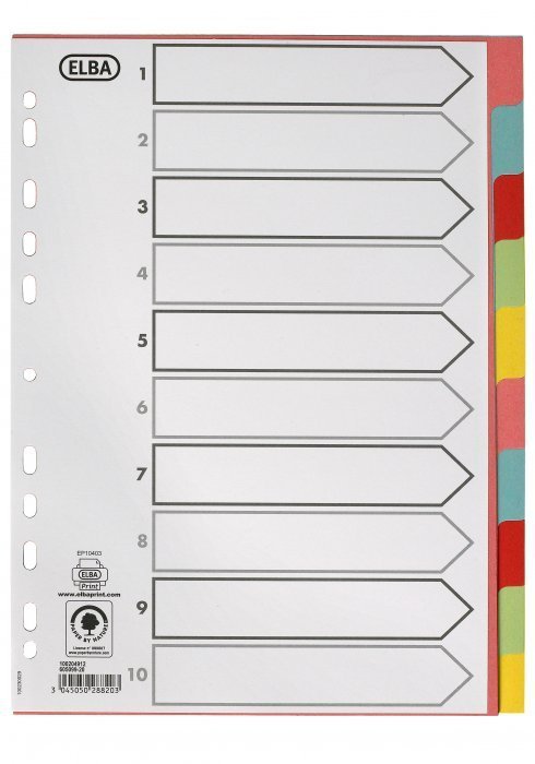 Przekładki kartonowe A4 z kolorowymi indeksami 10 kart 160g. 100204912 OXFORD