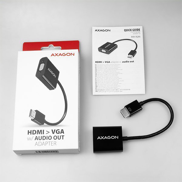 AXAGON RVH-VGAN Adapter aktywny HDMI -&gt; VGA FullHD, wyjście audio, micro USB złącze zasilania
