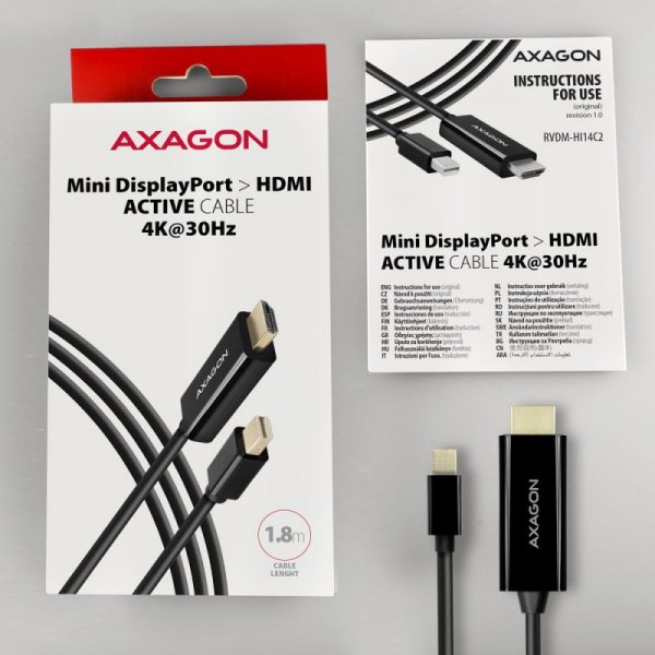 AXAGON RVDM-HI14C2 Konwerter/kabel aktywny Mini DP &gt; HDMI 1.4 kabel 1.8m4K/30Hz