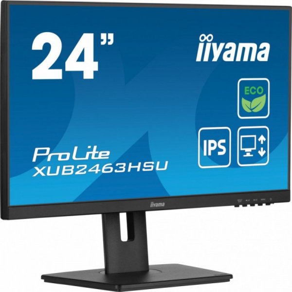 IIYAMA Monitor 23.8 cala ProLite XUB2463HSU-B1 IPS,100HZ,ECO,3ms,SLIM,HDMI,DP,2x USB3.22x2W,HAS(150mm),TCO,EPEAT