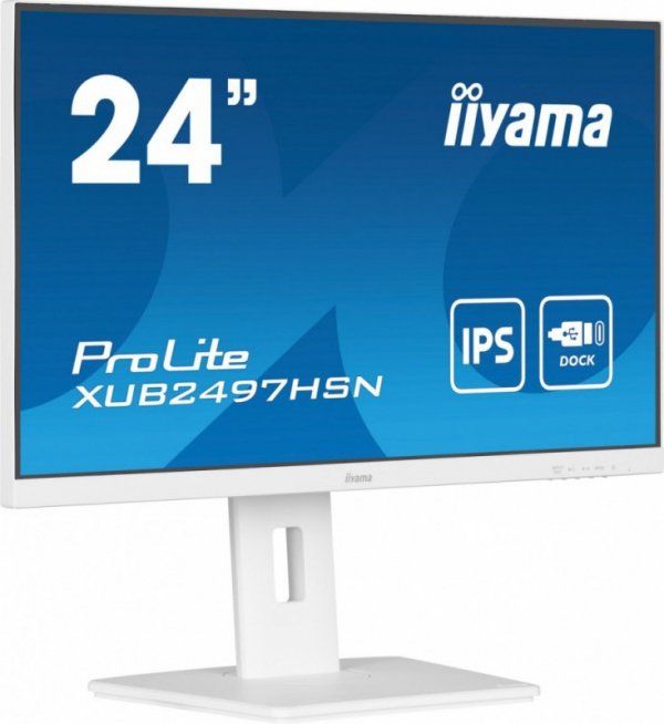 IIYAMA Monitor 24 cale XUB2497HSN-W2 IPS, USB-C Dock, HDMI, DP, 300cd, Pivot, HAS, biały /5y/