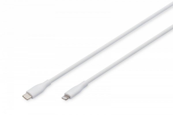 Digitus Kabel połączeniowy silikonowy USB-C - Lightning, USB 2.0 60W, certyfikat MFI, 1m Biały