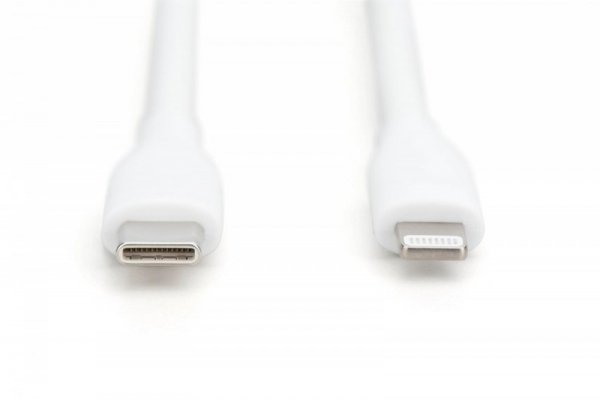 Digitus Kabel połączeniowy silikonowy USB-C - Lightning, USB 2.0 60W, certyfikat MFI, 2m Biały