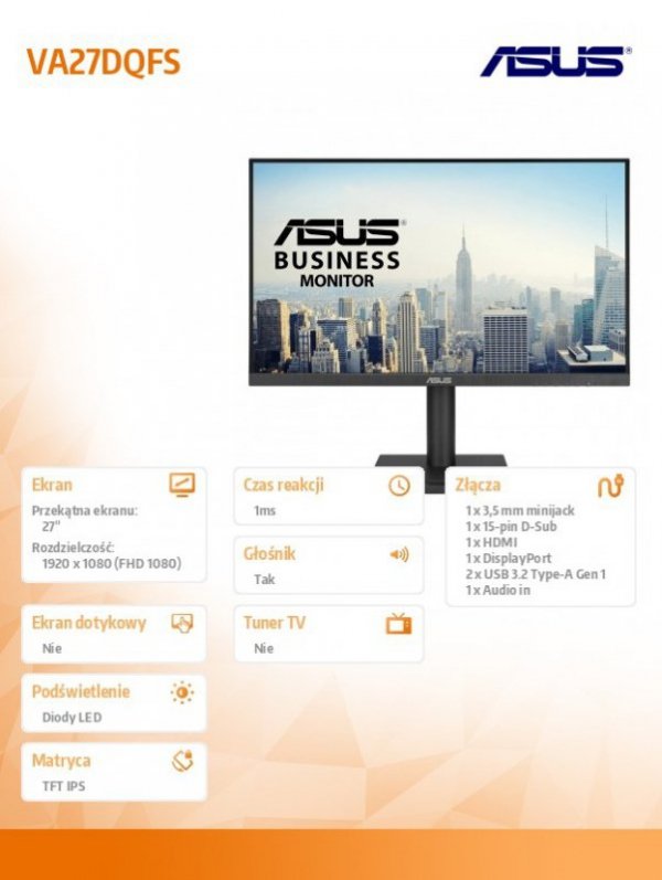 Asus Monitor 27 cali VA27DQFS 5Y