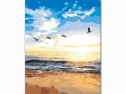 Obraz Malowanie po numerach Ptaki nad plażą na tle słońca S010