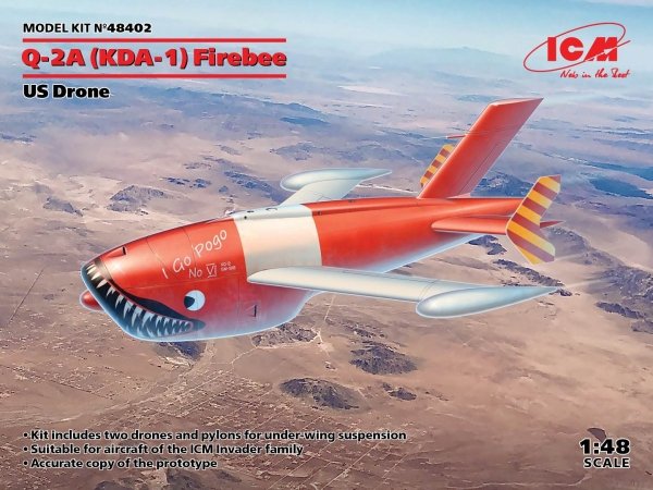 ICM 48402 Q-2A (KDA-1) Firebee, US Drone (2 airplanes and pilons)