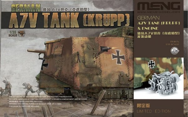 Meng TS-017s German A7V Tank &amp; Engine (Krupp) Limited Edition 1/35
