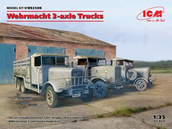ICM DS 3508 Wehrmacht 3-axle Trucks Henschel 33D1, Krupp L3H163, LG3000