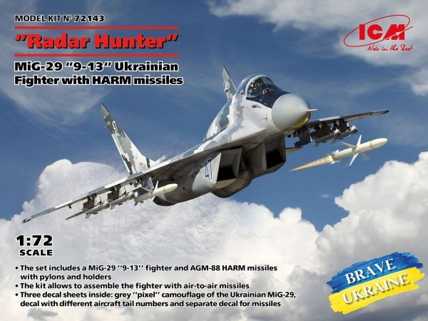 ICM 72143 &quot;Radar Hunter&quot; MiG-29 &quot;9-13&quot; Ukrainian Fighter with HARM Missiles 1/72