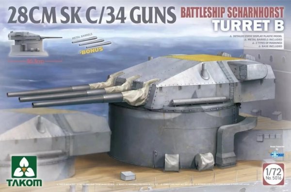 Takom 5016 Battleship Scharnhorst Turret  B 28CMSK C/34 Guns 1/72