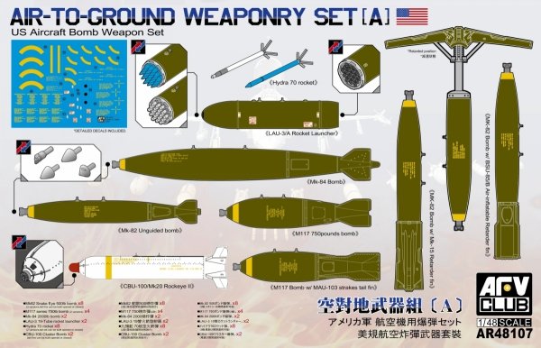 AFV Club AR48107 Air-To-Ground Weaponry Set [A] US Aircraft Bomb Weapon Set 1/48