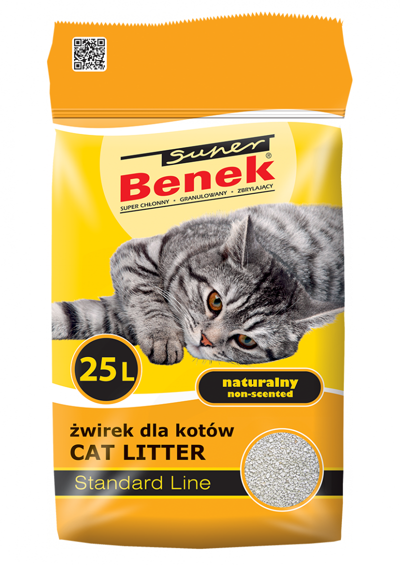 Super Benek Standard Naturalny25l Bezzapachowy żwirek bentonitowy dla kota