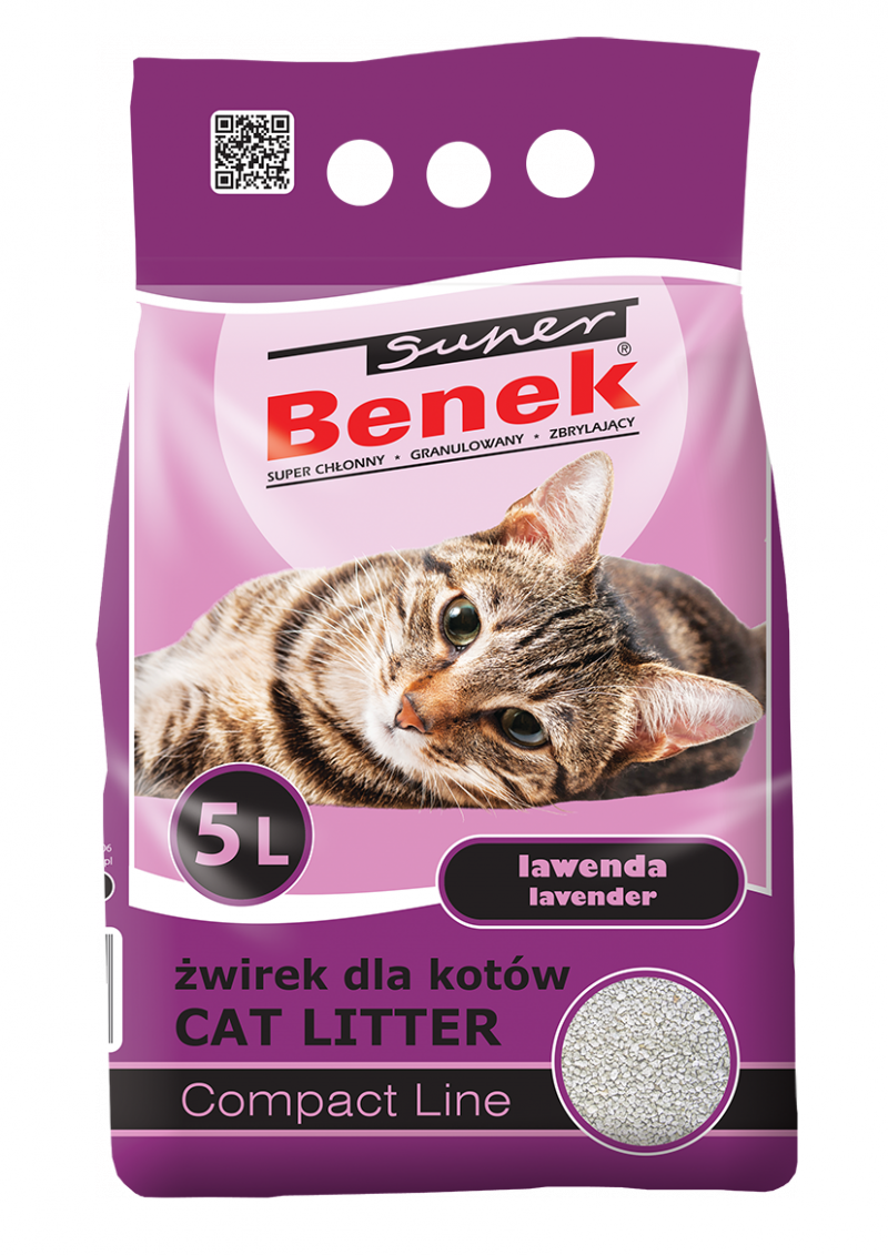 Super Benek Compact Lawenda 5l Zapachowy drobnoziarnisty żwirek bentonitowy dla kota