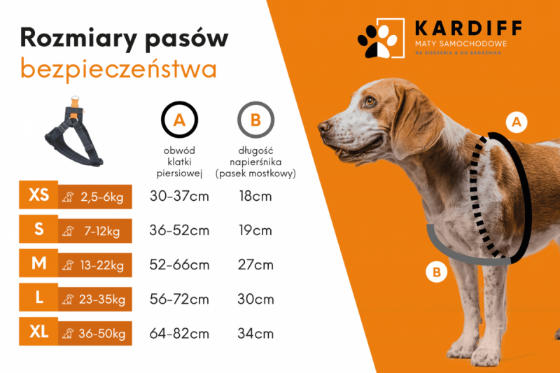 Kardiff Pasy bezpieczeństwa dla psa, rozm. L POMARAŃCZOWY komplet