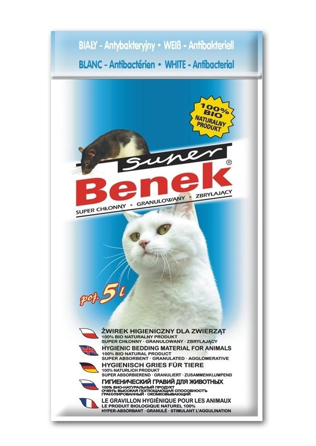 Super Benekk Antybakteryjny Biały 5l żwirek dla kotów i innych zwierząt domowych