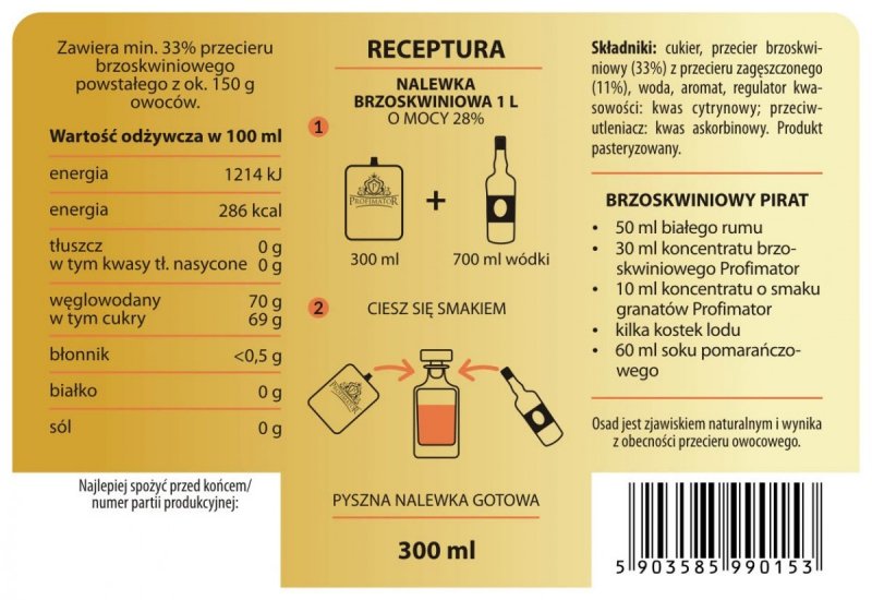 Bezalkoholowy koncentrat do przygotowywania napojów alkoholowych BRZOSKWINIA 300ml