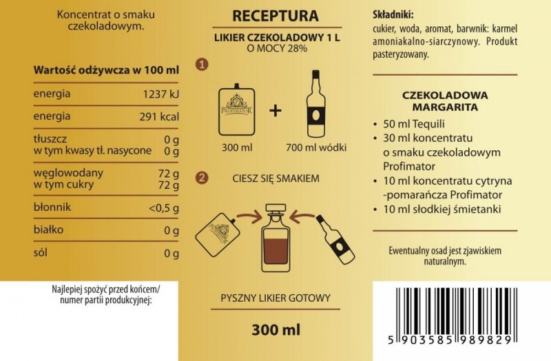 Bezalkoholowy koncentrat do przygotowywania napojów alkoholowych CZEKOLADA 300ml
