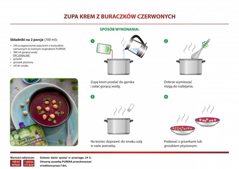 Zupa krem z buraczków czerwonych zagęszczona 350g na 2 porcje zupy 