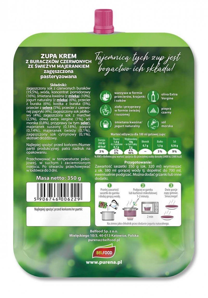 Zupa krem z buraczków czerwonych zagęszczona 350g na 2 porcje zupy 