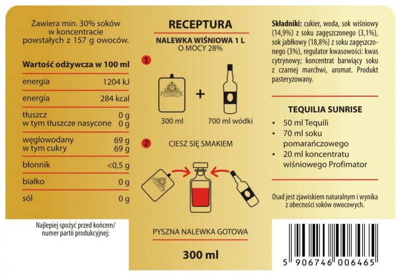 Bezalkoholowy koncentrat do przygotowywania napojów alkoholowych WIŚNIA box 9x300ml