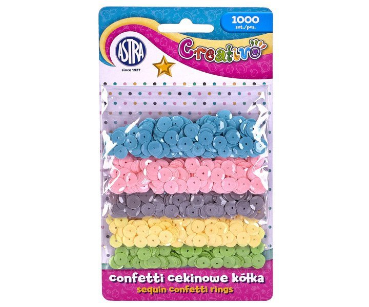 Confetti cekinowe kółka na blistrze mix 5 kolorów intensywnych 1000 sztuk