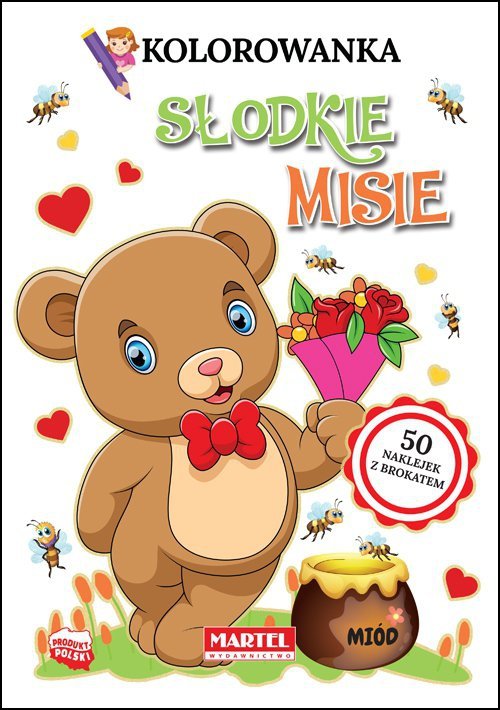 Słodkie misie kolorowanka z brokatowymi naklejkami
