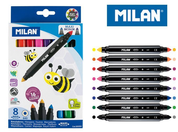 Flamastry dwustronne maxi bicolor Milan 8 sztuk 16 kolorów
