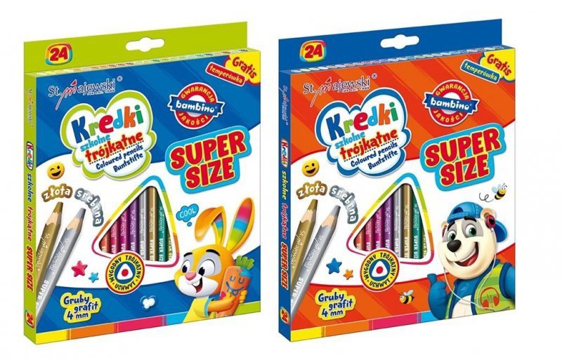 Kredki szkolne trójkątne SUPER SIZE 24 kolory + temperówka