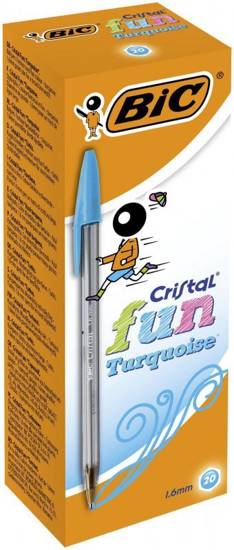 Paczka Długopis BIC Cristal Fun 1.6mm turkusowy 20szt.