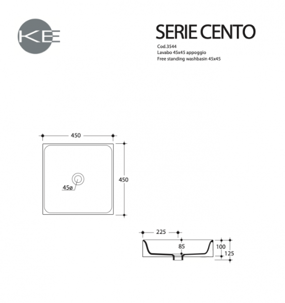 Kerasan 354401 CENTO umywalka 45X45 APP. bianco