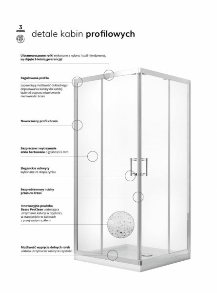 Besco Modern Chrom kabina półokrągła 90 szkło grafitowe MP90165G