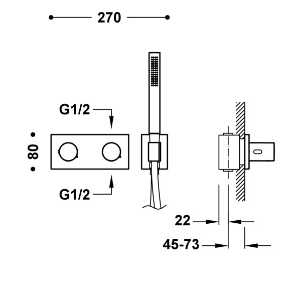 Tres B-SYSTEM BATERIA TERMOSTATYCZNA PODTYNKOWA 2-DROŻNA B-SYSTEM-30735201OM