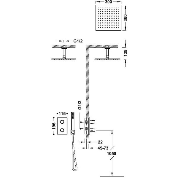 Tres THERM-BOX Zestaw baterii termostatycznej podtynkowej 2-drożnej prysznicowej 21125003AC