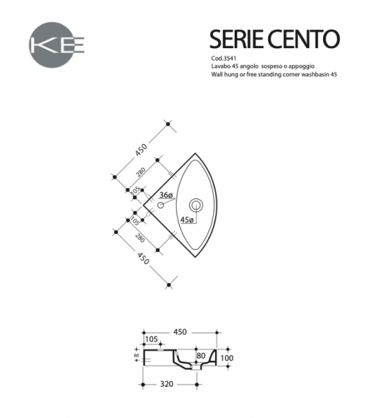 Kerasan Cento umywalka 45 cm biała 354101