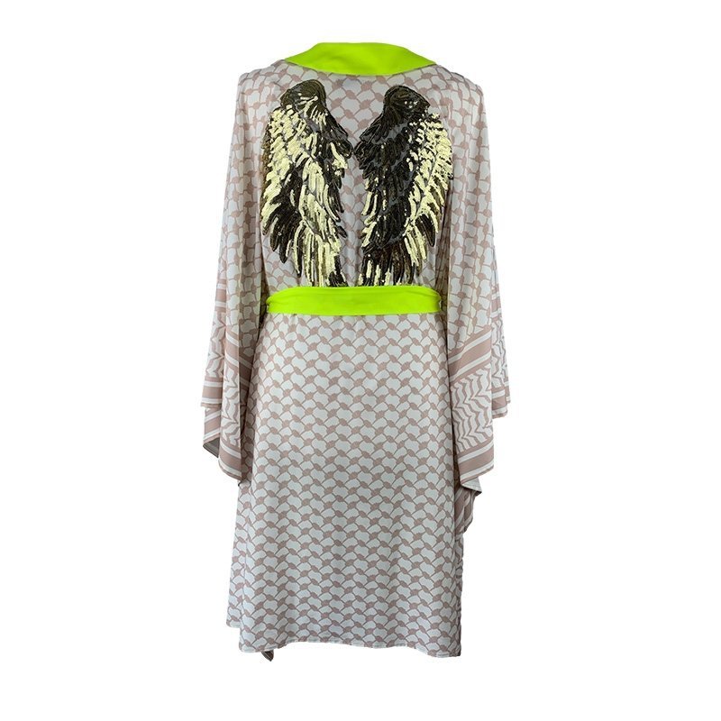 Kimono Checker Beige Gold Angel Short