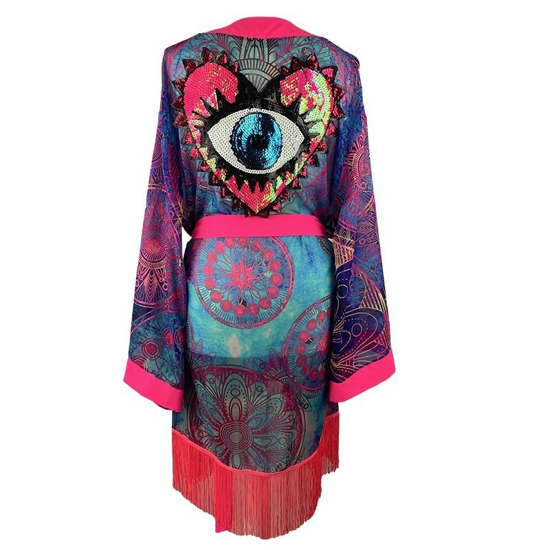 Kimono Lily Pink Heart Fringe