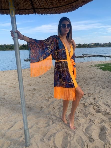 Kimono Wonder Orange Heart Fringe