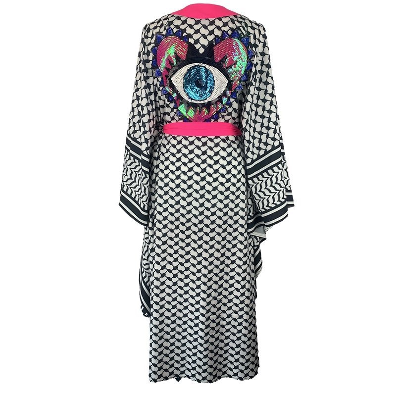 Kimono Checker Black Pink Heart Classic
