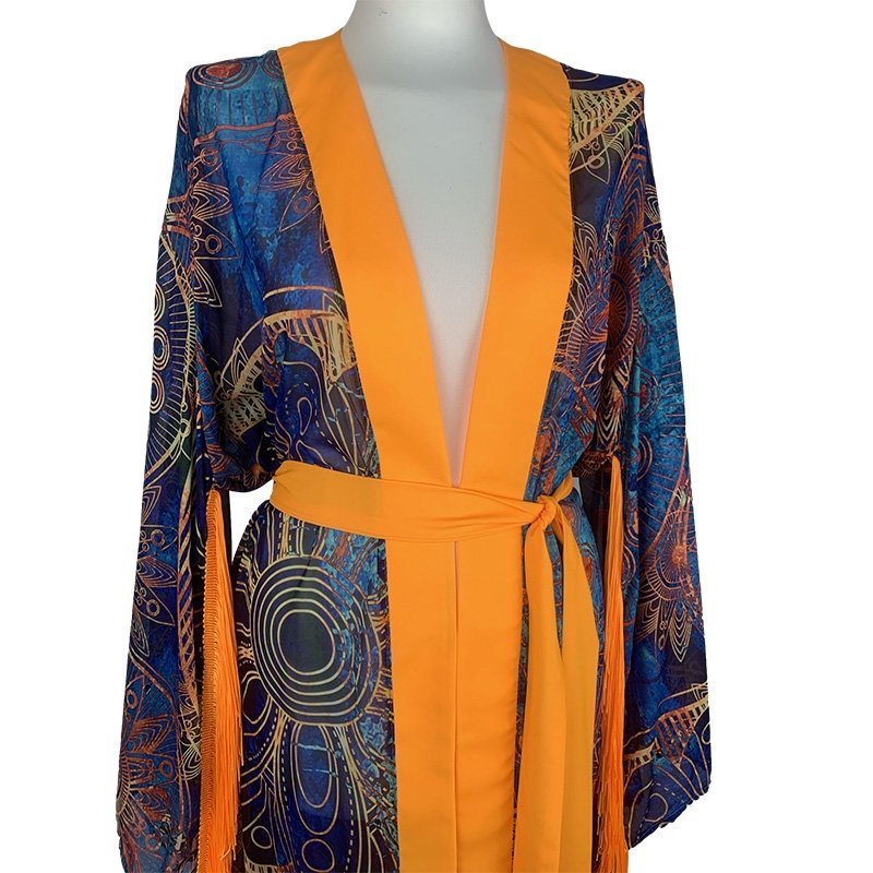 Kimono Wonder Orange Heart Fringe