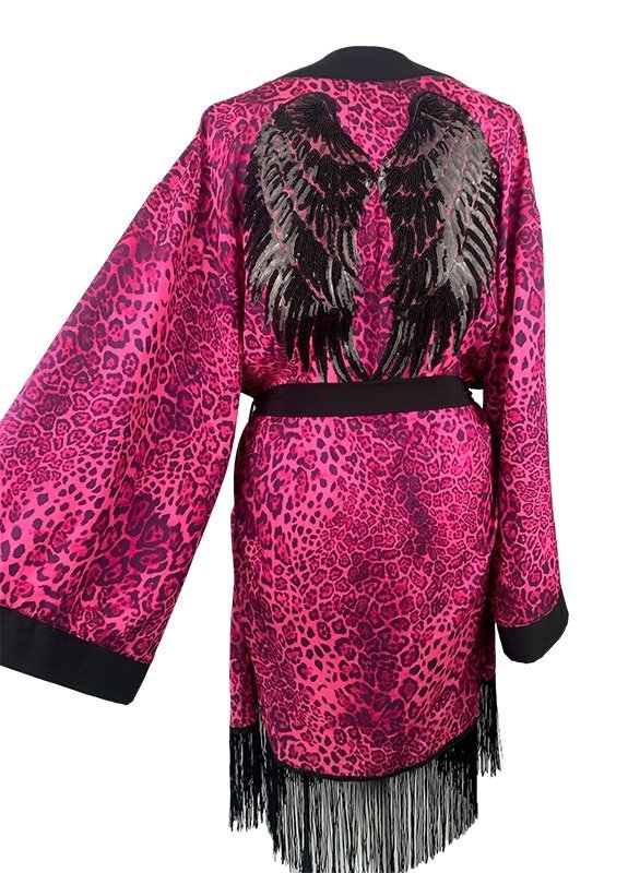 Kimono Pink Panther Black Angel Fringe