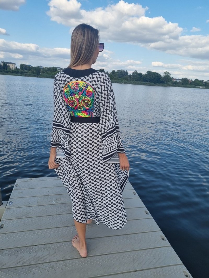 Kimono Checker Black Colourful Skull Classic