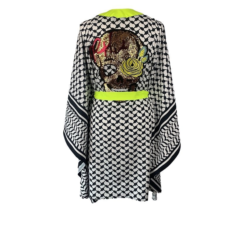 Kimono Checker Black Gold Skull Short