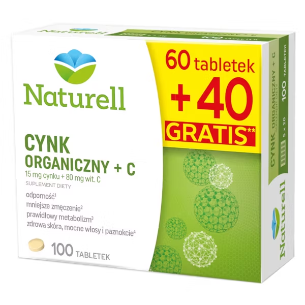 Naturell Cynk Organiczny +C 100 Tabletek