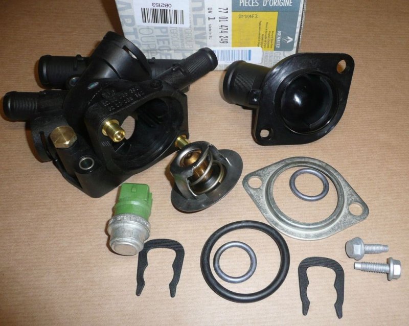 Original  Boîtier de thermostat Renault Clio II, Renault Mégane complet Renault Kangoo sans capteur ,  7701474249