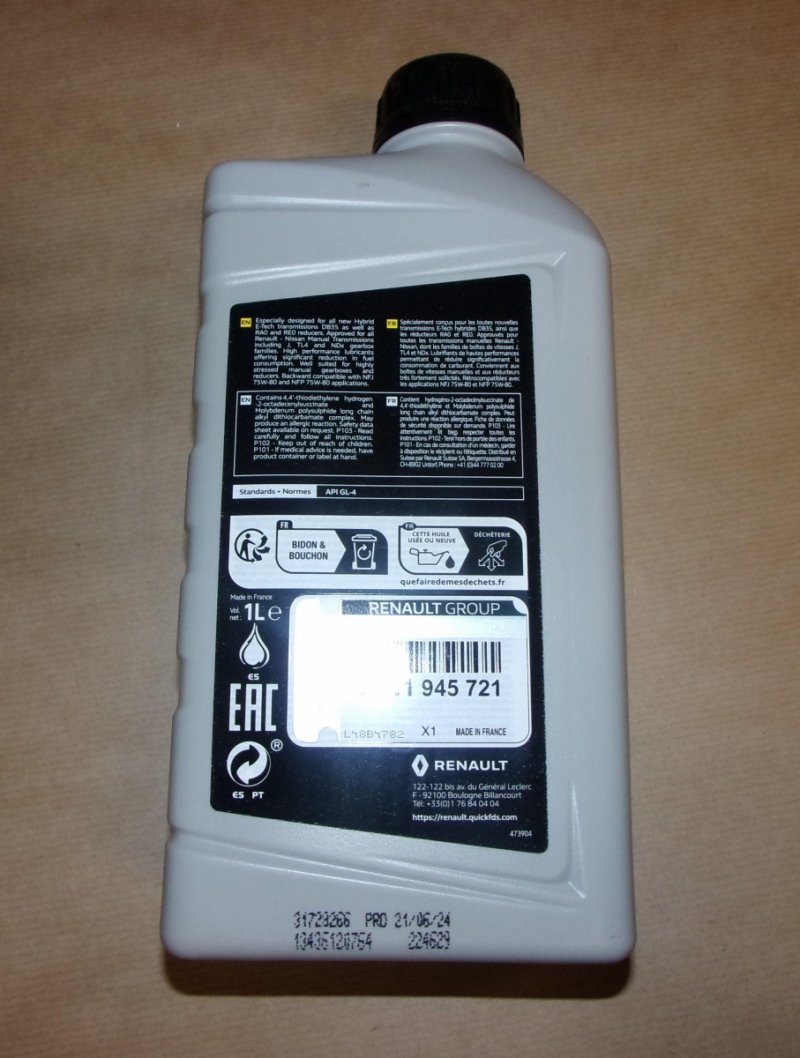 Original  Huile pour boîte de vitesses NFX 75W1L , 7711945721