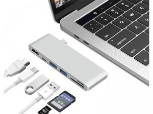 Przejściówka HUB USB-C 6w1 HDMI 4K USB 3.0 SD do Apple MacBook Pro