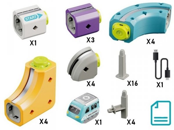 Tor Magnetyczny Zjazd samochodowy Kolejka Zjeżdżalnia Pociąg Klocki Konstrukcyjne 39 el.