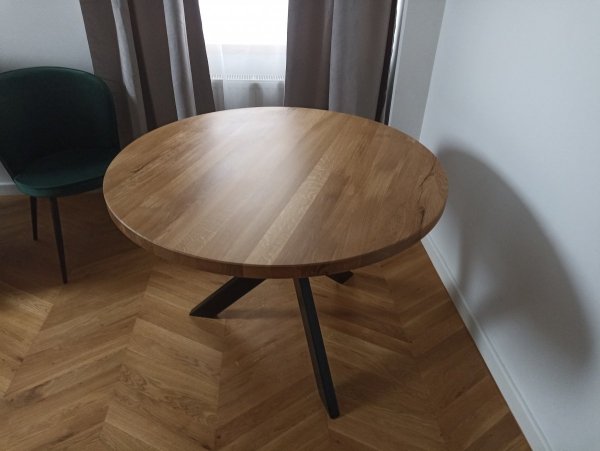 Stół dębowy okragły lity nogi metalowe typu Loft  