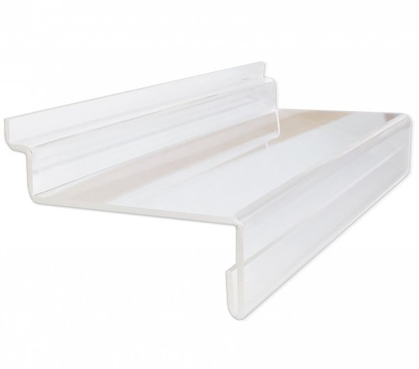 Plexi shelf for shoes with pricemarklist in front - 25 cm x 10 cm